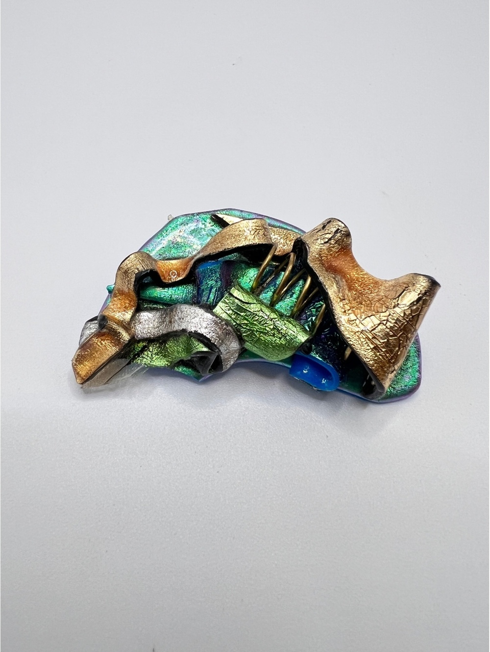 Artisan Abstract Mixed Media Dichroic Glass Metal Brooch Pin